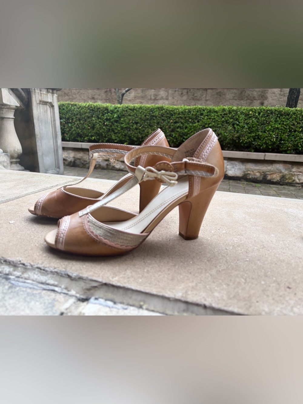 Classic Tan Leather T-Strap Heels - Women